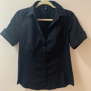 Dark navy short sleeve button down blouse